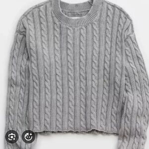 Aerie Mini Cable Cropped Crew Neck Sweater